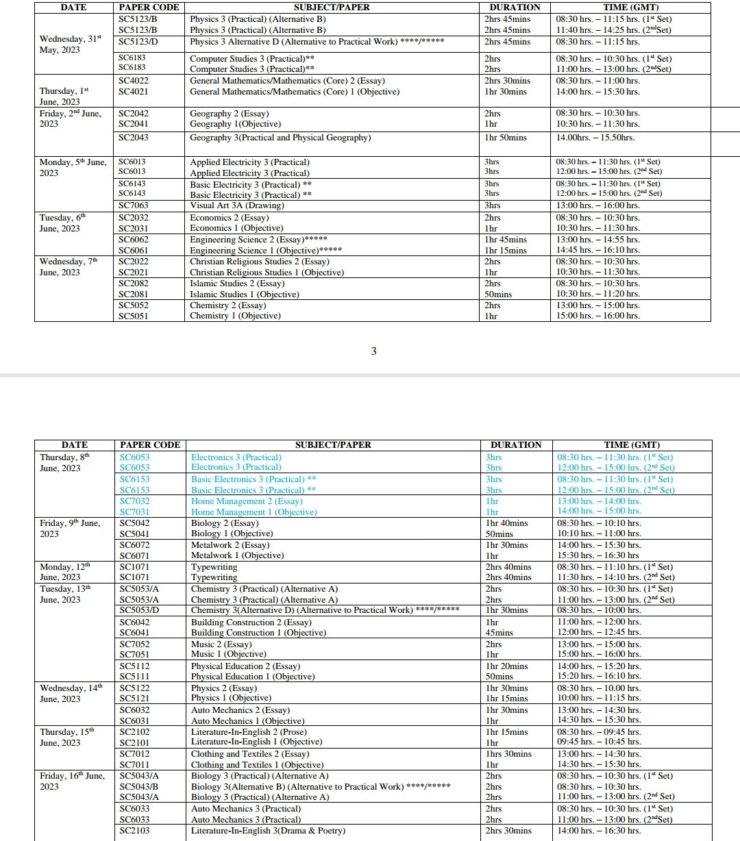 WAEC Timetable 2024/2025 Out Download PDF Timetable MAY/JUNE Career